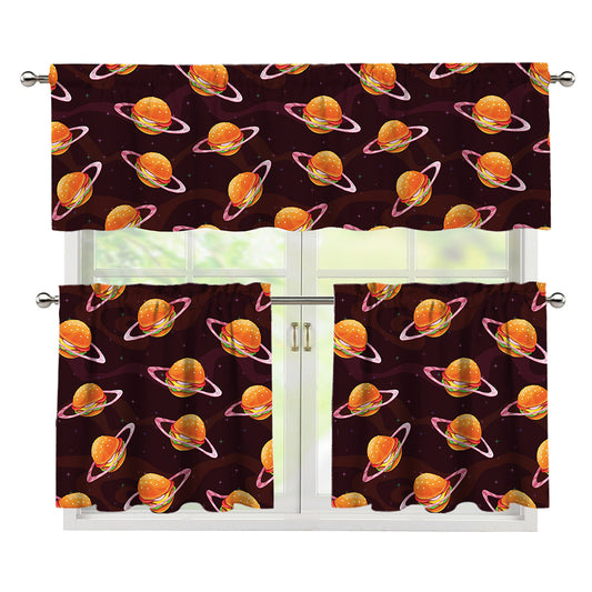 Hamburger Planet Pattern Print 3 Piece Kitchen Curtains