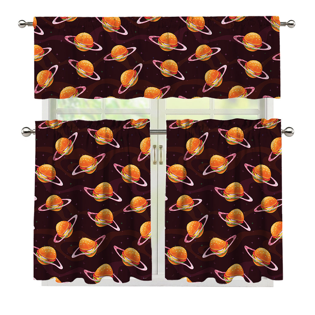 Hamburger Planet Pattern Print 3 Piece Kitchen Curtains