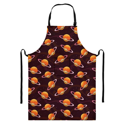 Hamburger Planet Pattern Print Bib Apron With Pocket