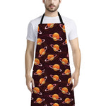Hamburger Planet Pattern Print Bib Apron With Pocket