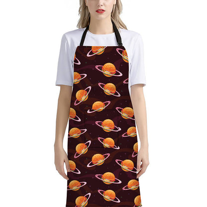 Hamburger Planet Pattern Print Bib Apron With Pocket