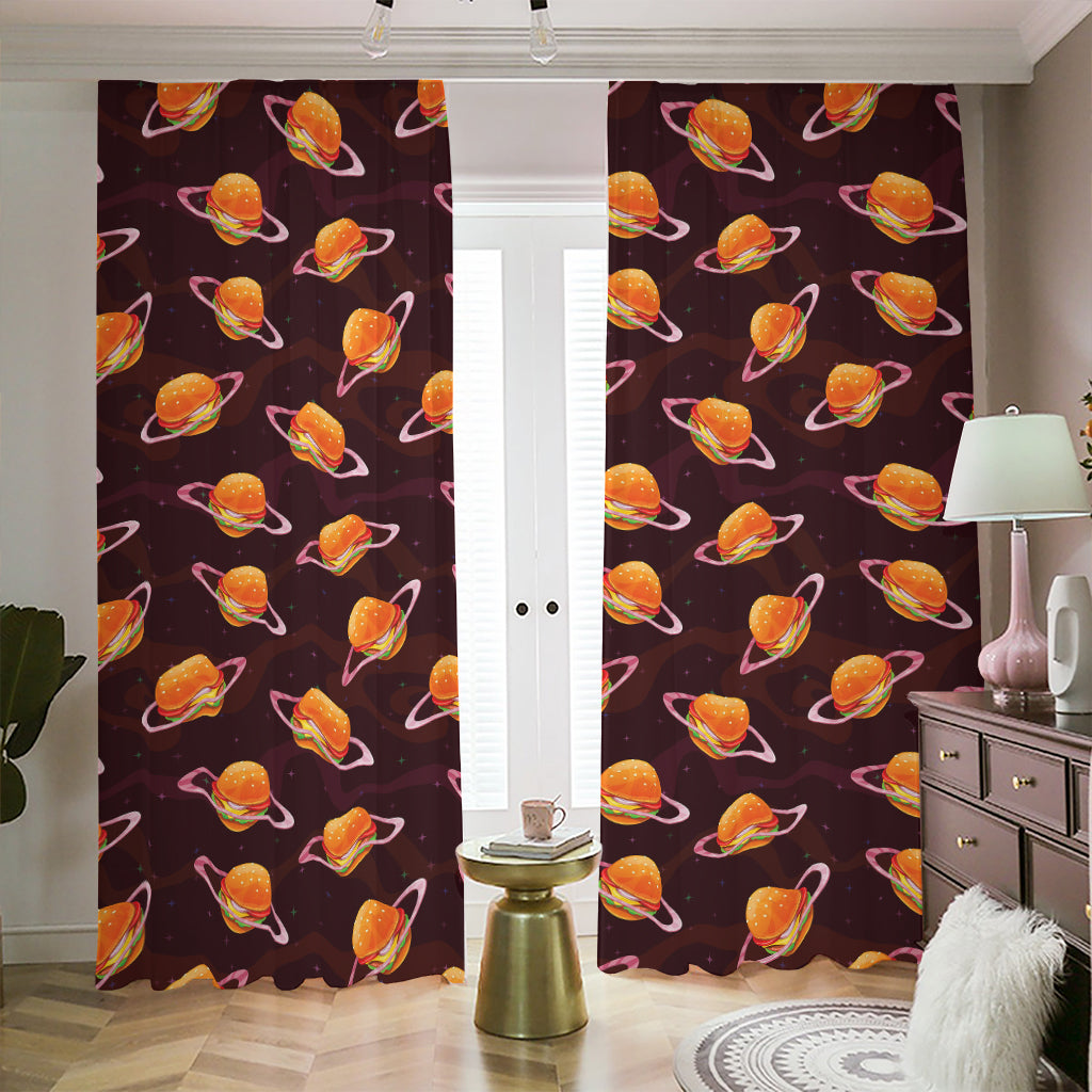 Hamburger Planet Pattern Print Blackout Pencil Pleat Curtains