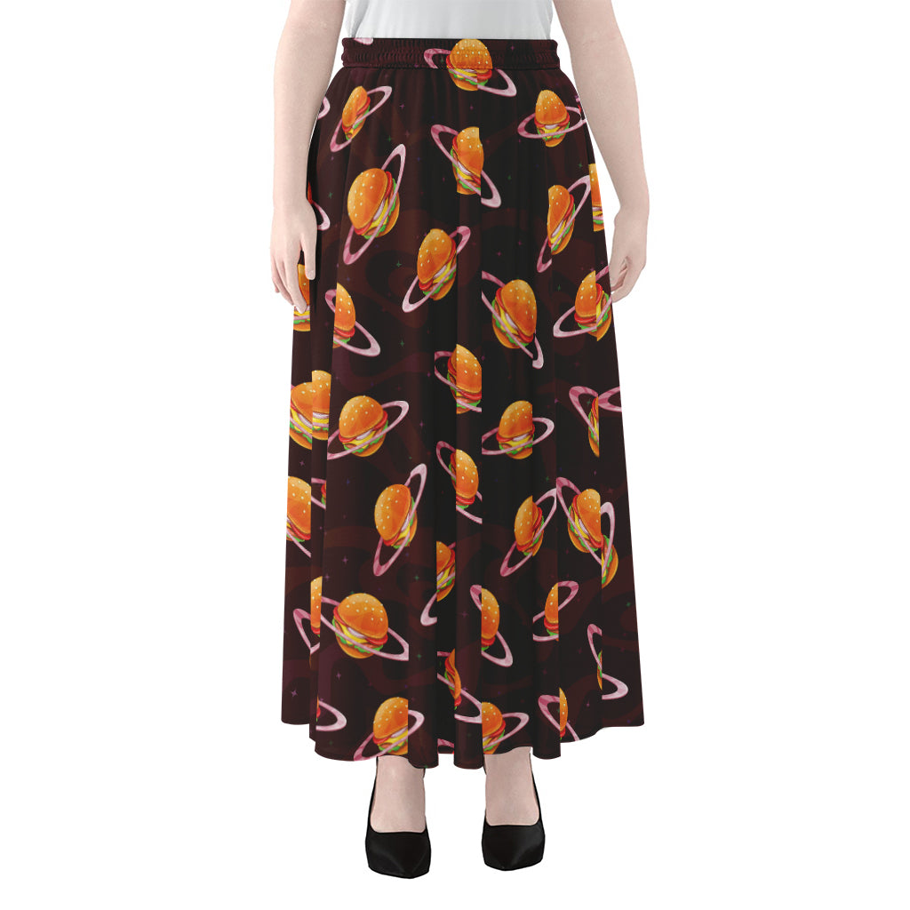 Hamburger Planet Pattern Print Chiffon Maxi Skirt