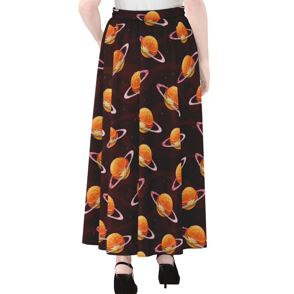 Hamburger Planet Pattern Print Chiffon Maxi Skirt