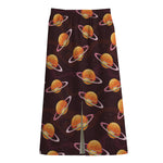 Hamburger Planet Pattern Print Cotton Front Slit Maxi Skirt