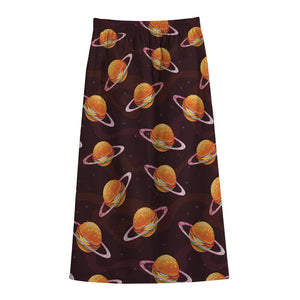 Hamburger Planet Pattern Print Cotton Front Slit Maxi Skirt