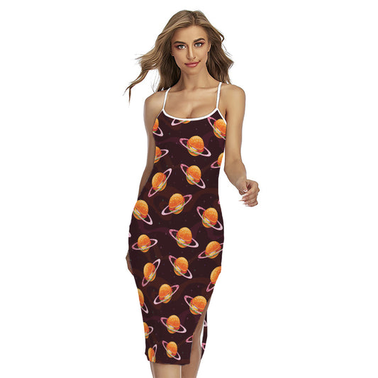 Hamburger Planet Pattern Print Cross Back Cami Dress