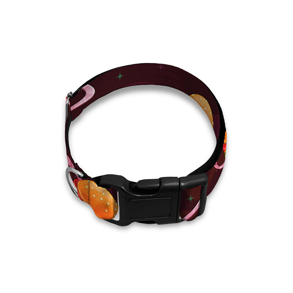 Hamburger Planet Pattern Print Dog Collar