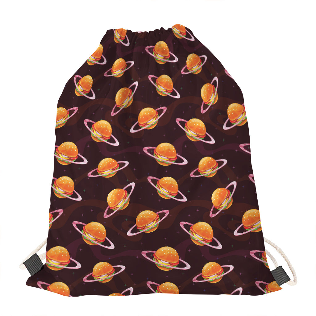 Hamburger Planet Pattern Print Drawstring Bag
