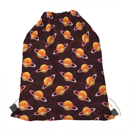 Hamburger Planet Pattern Print Drawstring Bag