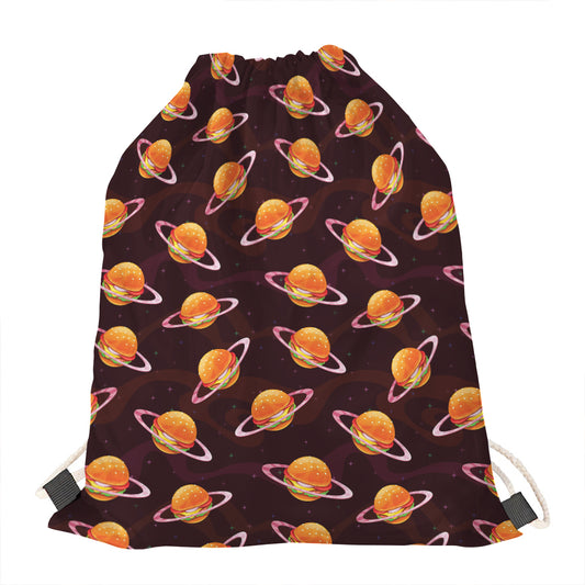 Hamburger Planet Pattern Print Drawstring Bag