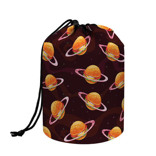 Hamburger Planet Pattern Print Drawstring Makeup Bag