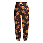 Hamburger Planet Pattern Print Fleece Lined Knit Pants
