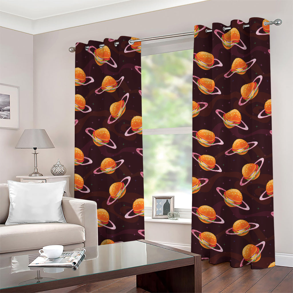 Hamburger Planet Pattern Print Grommet Curtains