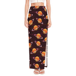 Hamburger Planet Pattern Print High Slit Maxi Skirt