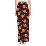 Hamburger Planet Pattern Print High Slit Maxi Skirt