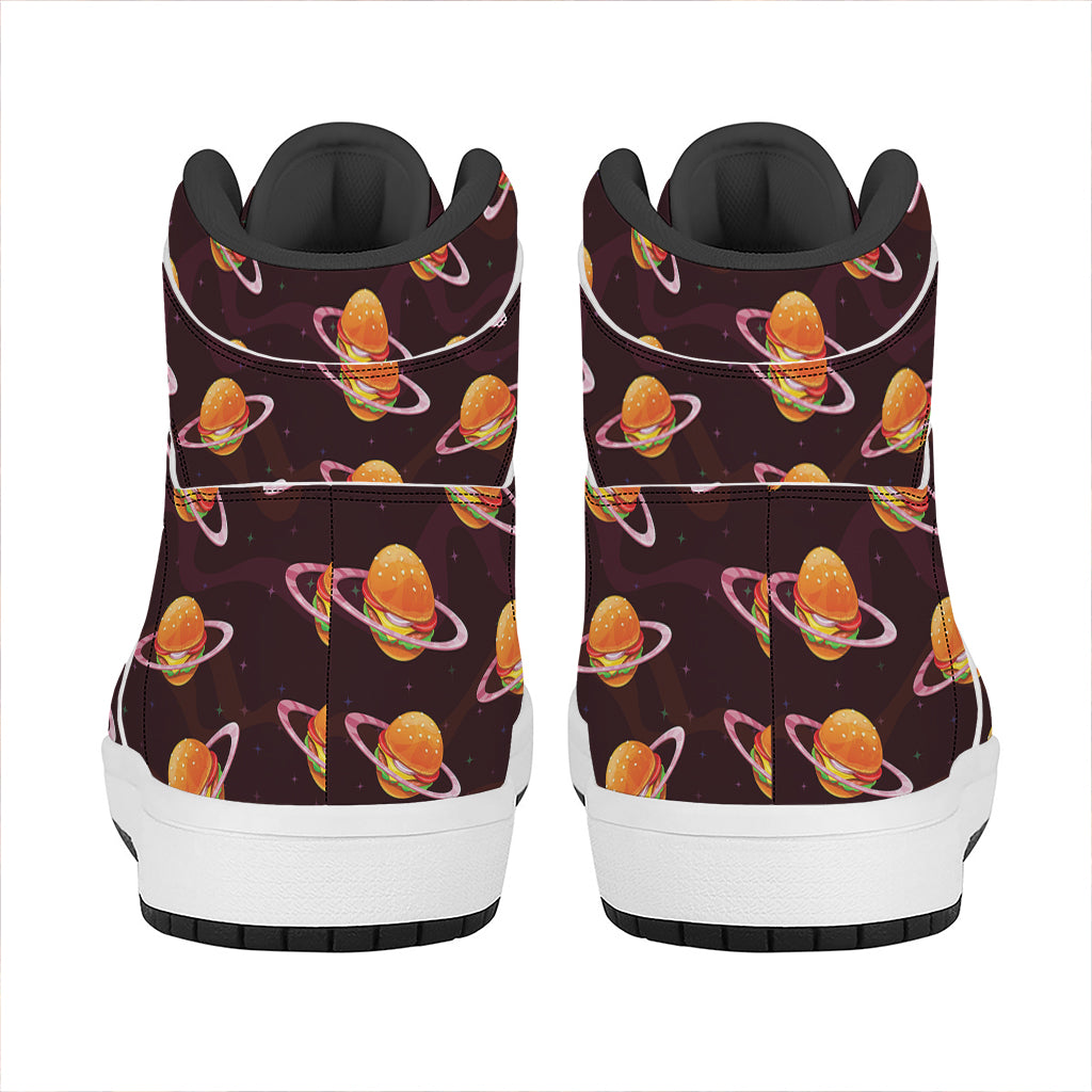 Hamburger Planet Pattern Print High Top Leather Sneakers