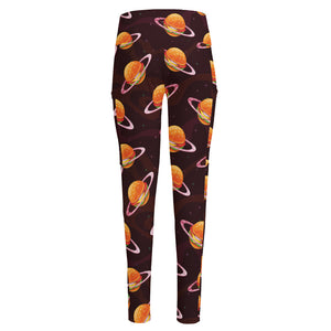 Hamburger Planet Pattern Print High-Waisted Pocket Leggings