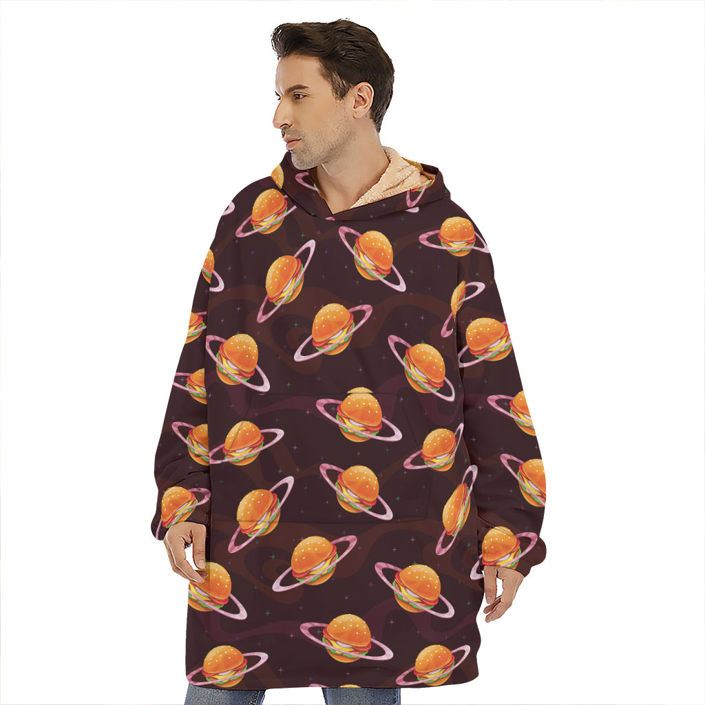 Hamburger Planet Pattern Print Hoodie Blanket