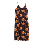 Hamburger Planet Pattern Print Jersey Midi Cami Dress