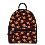 Hamburger Planet Pattern Print Leather Backpack