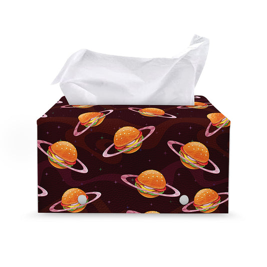 Hamburger Planet Pattern Print Leather Tissue Box Cover