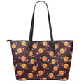 Hamburger Planet Pattern Print Leather Tote Bag With Zipper