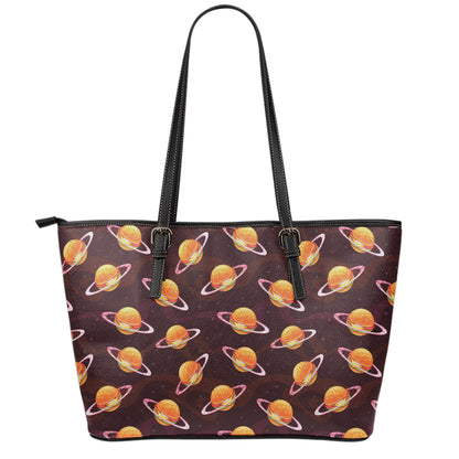 Hamburger Planet Pattern Print Leather Tote Bag
