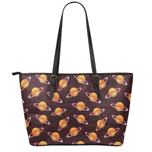 Hamburger Planet Pattern Print Leather Tote Bag