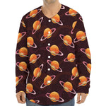 Hamburger Planet Pattern Print Long Sleeve Baseball Jersey