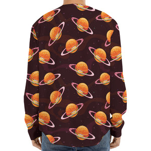 Hamburger Planet Pattern Print Long Sleeve Baseball Jersey