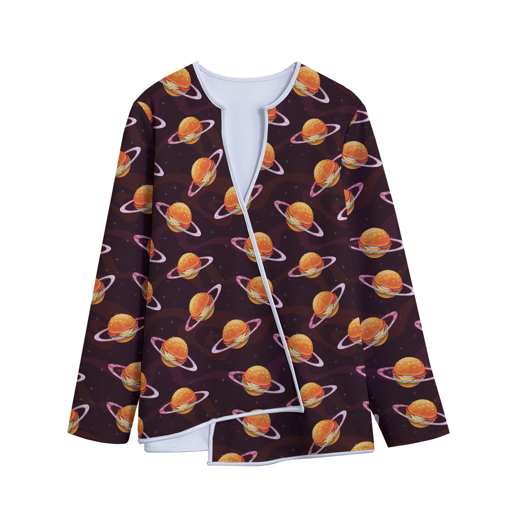 Hamburger Planet Pattern Print Long Sleeve Short Coat