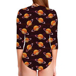 Hamburger Planet Pattern Print Long Sleeve Swimsuit