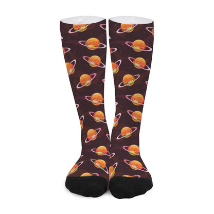 Hamburger Planet Pattern Print Long Socks