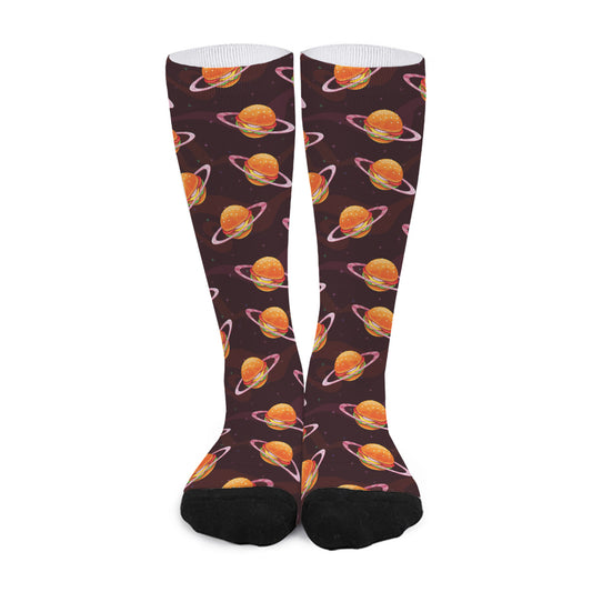 Hamburger Planet Pattern Print Long Socks
