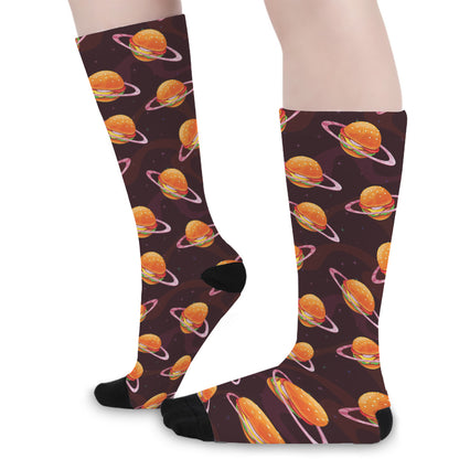 Hamburger Planet Pattern Print Long Socks