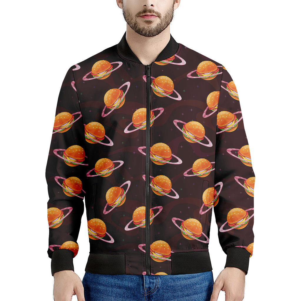 Hamburger Planet Pattern Print Men's Bomber Jacket