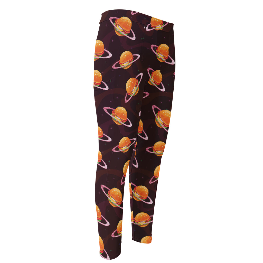 Hamburger Planet Pattern Print Men's Compression Pants