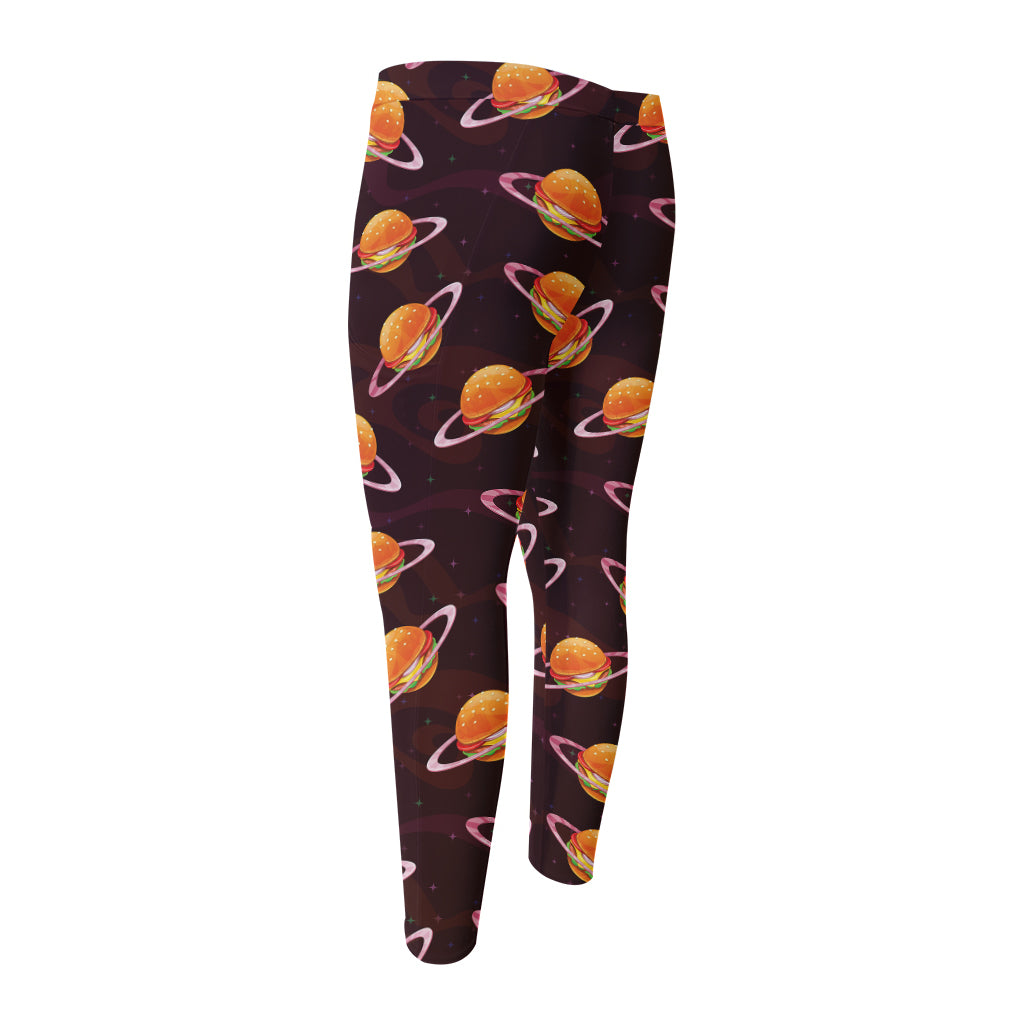 Hamburger Planet Pattern Print Men's Compression Pants