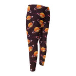 Hamburger Planet Pattern Print Men's Compression Pants