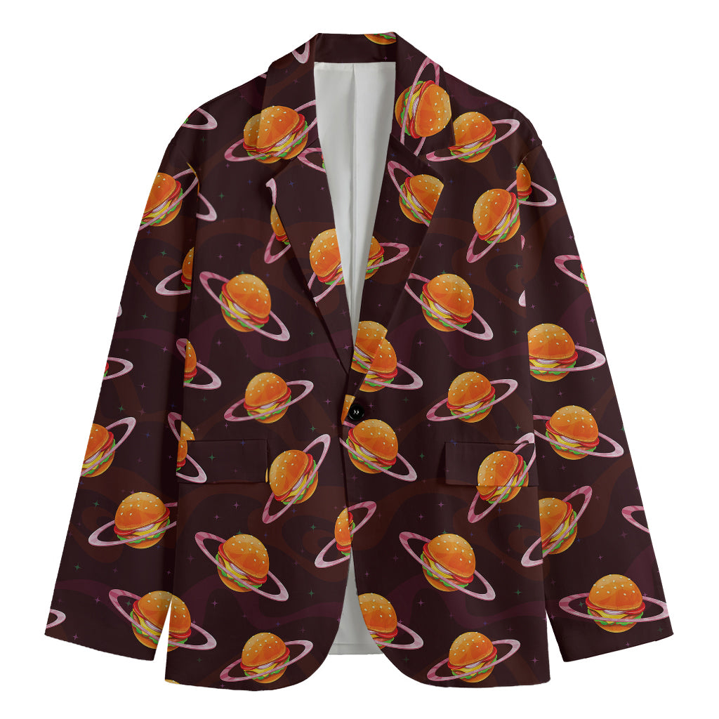 Hamburger Planet Pattern Print Men's Cotton Blazer