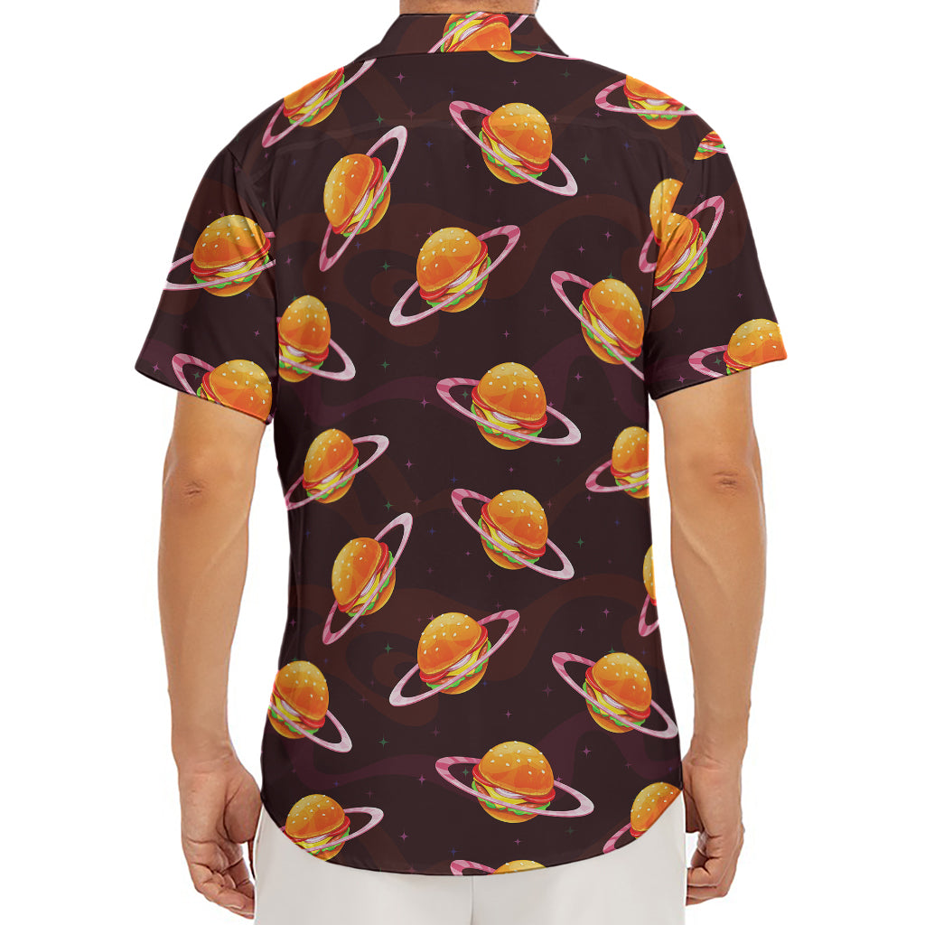 Hamburger Planet Pattern Print Men's Deep V-Neck Shirt