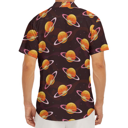Hamburger Planet Pattern Print Men's Deep V-Neck Shirt