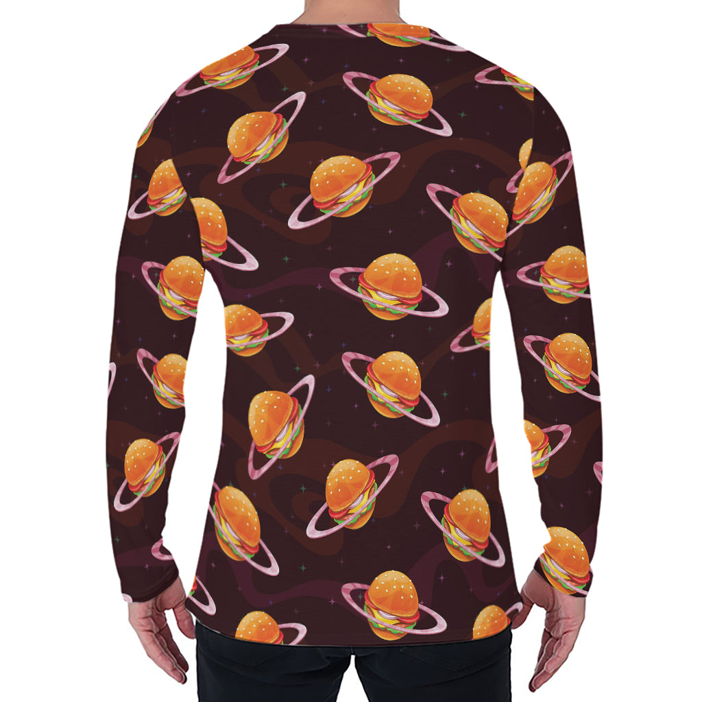 Hamburger Planet Pattern Print Men's Long Sleeve T-Shirt