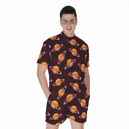 Hamburger Planet Pattern Print Men's Rompers