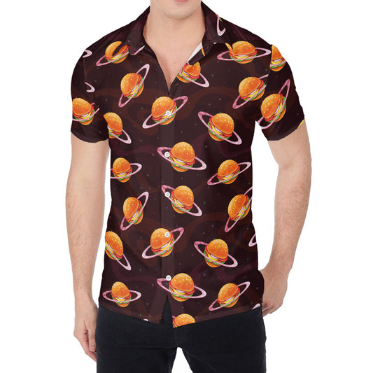 Hamburger Planet Pattern Print Men's Shirt