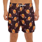 Hamburger Planet Pattern Print Men's Split Running Shorts