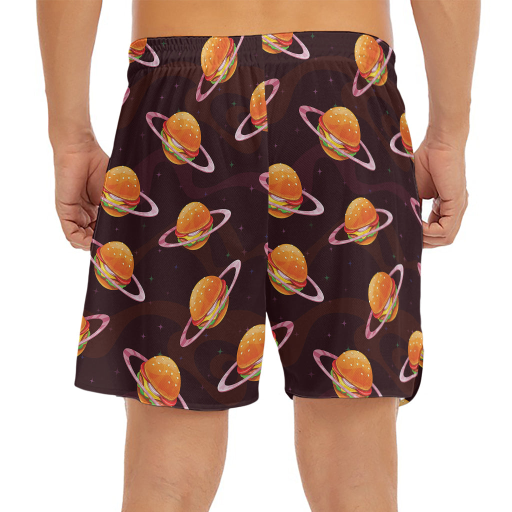Hamburger Planet Pattern Print Men's Split Running Shorts