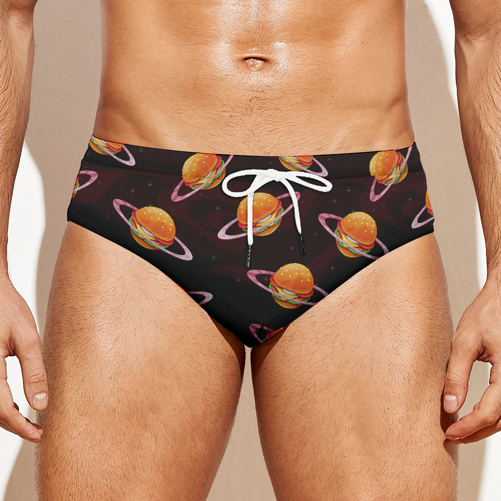 Hamburger Planet Pattern Print Men's Swim Briefs