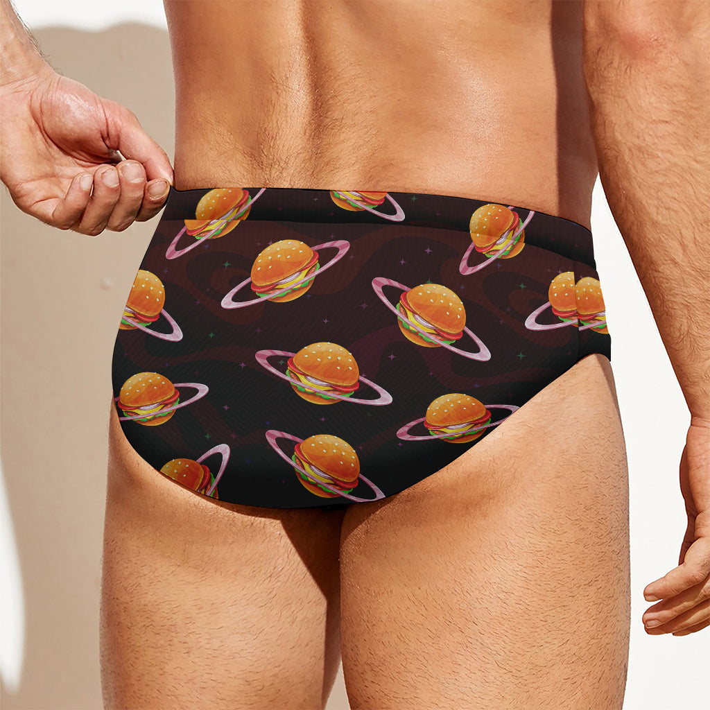 Hamburger Planet Pattern Print Men's Swim Briefs